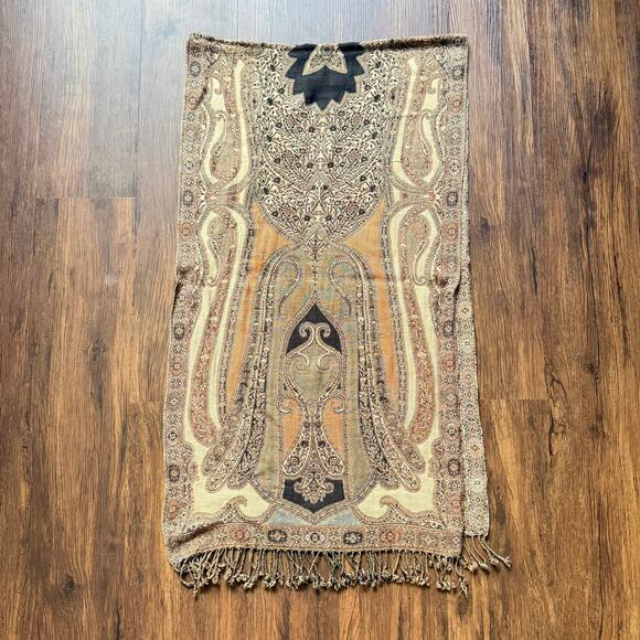 Paisley Fringe Scarf Shawl Wrap Boho Heritage Fall Accessory 71x20.5 - Picture 7 of 11